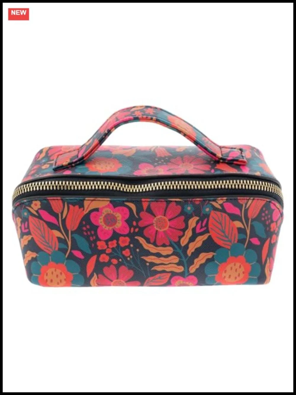 Vegan Leather Zip Cosmetic Bag with Interior Pockets
